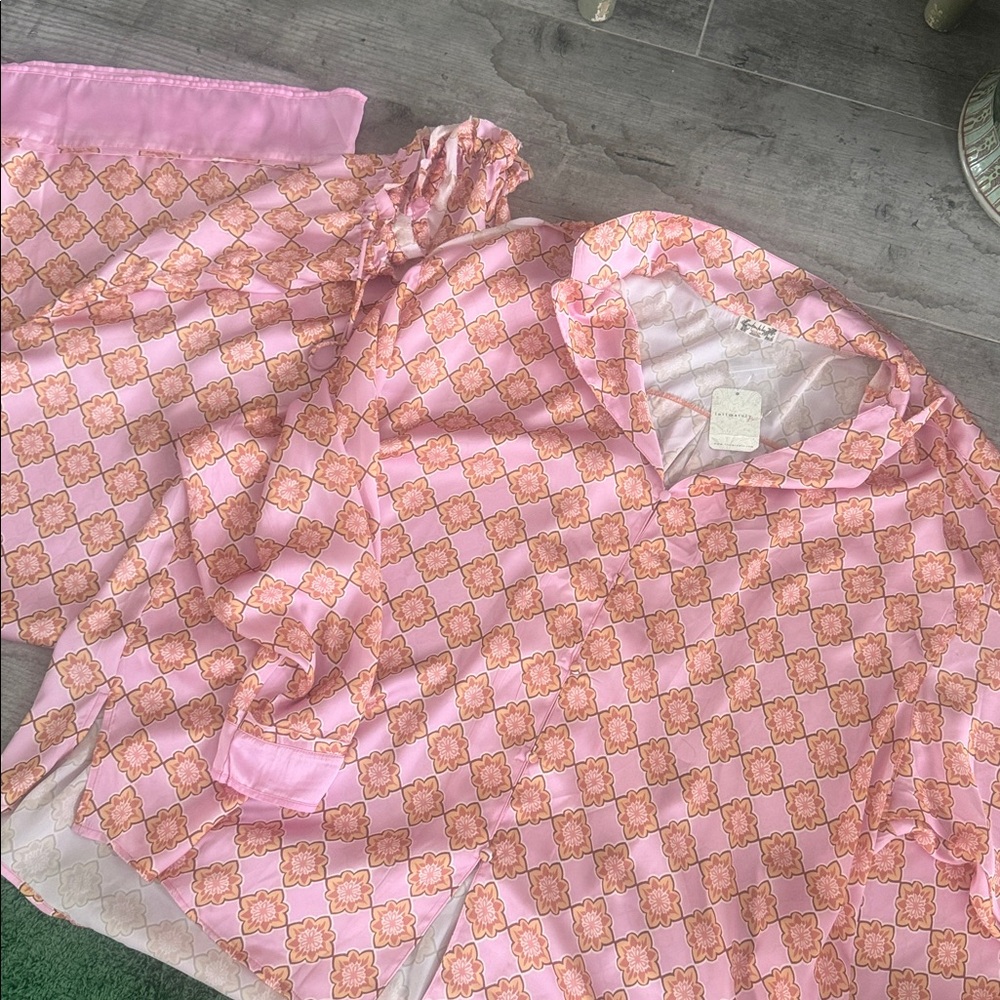 Free people dreamy days satin  pajama set. XL nwt Pink and Orange - Picture 2 of 8